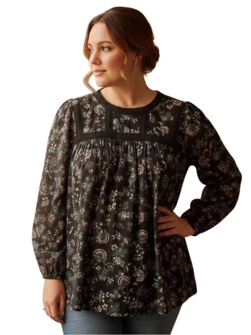 EUC Cotton Top With Lace & Embroidered Detail, 2X